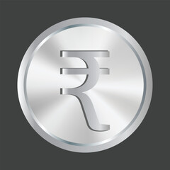 Indian Rupee INR silver coin currency vector. Money symbol of India. Isolated coin illustration.