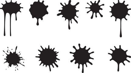 Collection of Black Ink Splatter Marks on White Background
