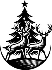 christmas tree with reindeer, christmas tree silhouette