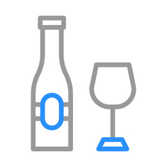 Wine bottle and glass icon. Concept of celebration, alcohol, and beverage.