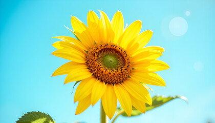 Obraz premium Bright Yellow Sunflower Against Blue Sky Background