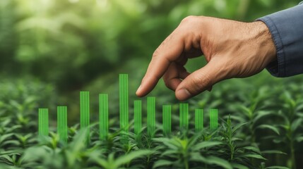 Hand gently guides a thriving young plant, nurturing growth and signifying the beauty of nature's delicate balance.