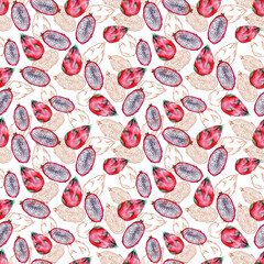 Watercolor seamless pattern with exotic fruits