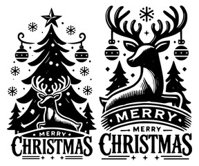 christmas tree with reindeer, christmas tree silhouette