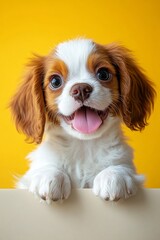 Fototapeta premium Adorable Cavalier King Charles Spaniel Puppy Smiling with Joy