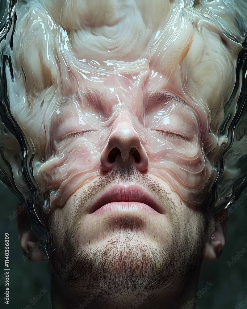 Poster dissociative experience a face fading into static in a surreal environment high-detail portrait drea