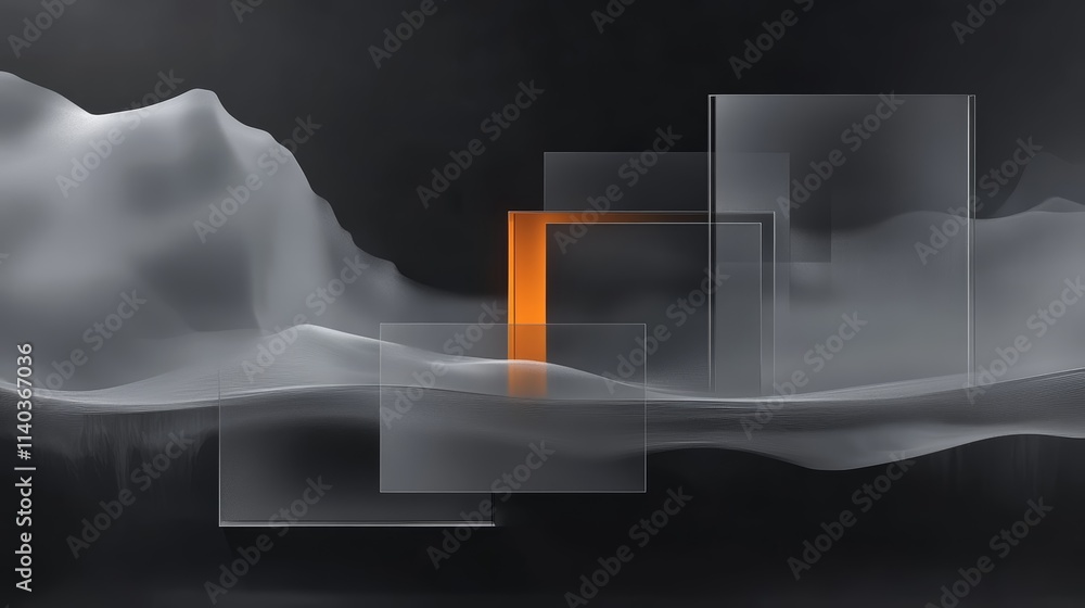 Poster striking monochromatic abstract, a visual journey through contrast and geometric simplicity with cen