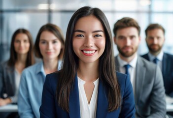 best candidate,blurred Group of business people on background with businessman leader on foreground, Generative AI