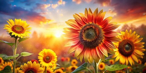 Obraz premium Double Exposure Sunflowers: Vibrant Colors, Surreal Art Photography