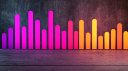 Fototapeta premium Colorful bar chart on wooden table, visualizing data analysis, trends, and performance metrics for business insights