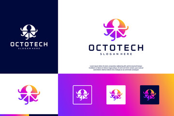 tech squid logo , digital information service , underwater animals , graphic design template.