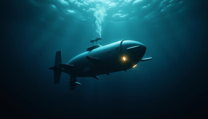 Fototapeta premium Exploring the mysteries of the ocean with a submersible in the depths of an enigmatic underwater world