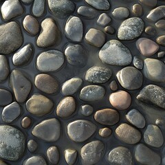 Smooth pebbles submerged in water, creating a natural and calming texture.