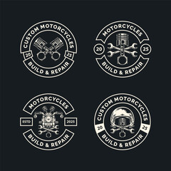 Motorcycle logo badge design template with the text editable for clothing, sport and apparel