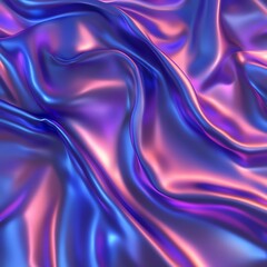 Obraz premium Vibrant abstract background with wavy metallic textures in blue and pink tones, creating a fluid and modern aesthetic.