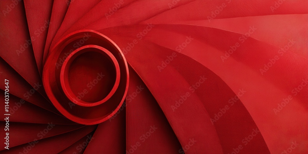 Poster a vibrant red spiral design featuring smooth curves and layers, emphasizing depth and texture in an 