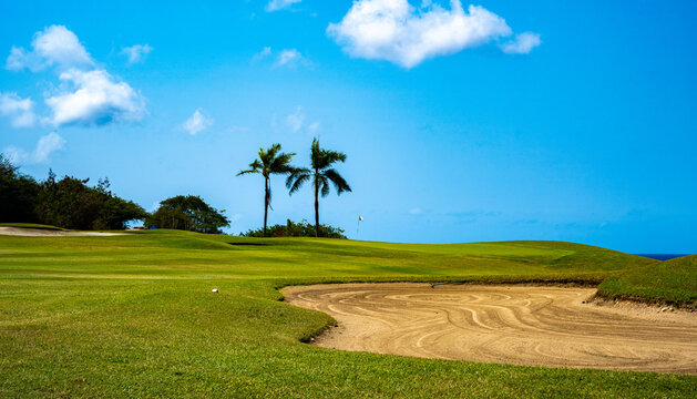 Breathtaking Golf Course in Cura&ccedil;ao: Azure Waters and Palm-Lined Fairways, Capturing the Serene Tropical Paradise and Luxurious Getaway Vibes of this Caribbean Island