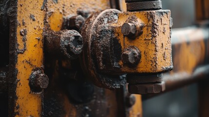 Close-up of rusty machinery components showcasing wear and tear in an industrial setting