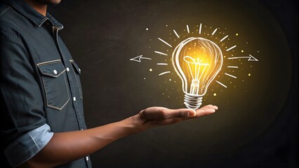 hand holding bulb Creative idea. Concept of idea and innovation, Businessman holding light bulb. Creative thinking and learning. Idea concept with innovation and inspiration for business or education