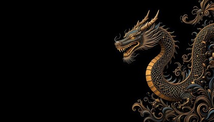 Fototapeta premium Majestic Gold-Accented Dragon in Elegant Asian Art Style