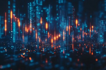 Fototapeta premium Digital Cityscape Orange Light Grid Texture