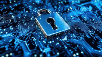 Digital Security Lock on Circuit Board Background