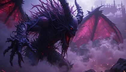 Obraz premium Demonic Creature: Dark Fantasy Artwork with Glowing Eyes