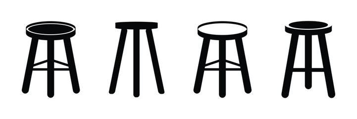 Set of Stool icon, vector, silhouette, outline, illustration isolated on white background