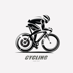 cycling race stylized symbol, outlined cyclist vector silhouette