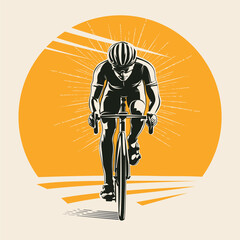cycling race stylized vintage symbol, outlined cyclist vector silhouette