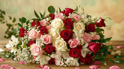 Luxurious Valentine’s Day Bouquet with Roses, Magnolias, Orchids, and Alstroemerias