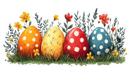 Fototapeta premium Easter card design with Easter eggs and flowers in retro style.