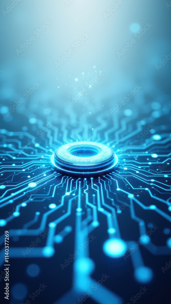 Poster high-tech digital interface with cpu chipset and blue circuitry elements illustrating advanced compu