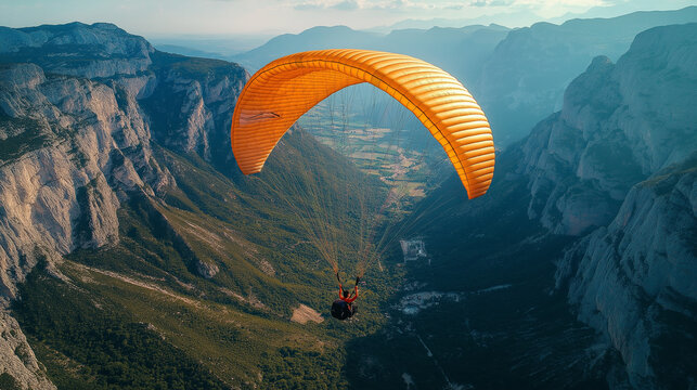 A paraglider gliding over the mountain