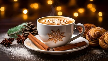 Cappuccino z rozgrzewającymi przyprawami i bułkami © Monika