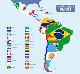 Latin America Map with National Flags © Macrovector