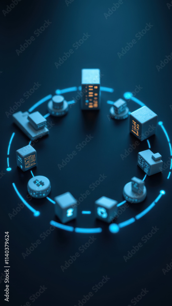 Aufkleber An abstract digital illustration showing a concept of continuous integration, development, and deployment in DevOps with Kubernetes clusters.