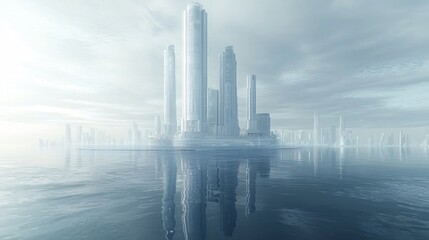 Naklejka premium Futuristic Power Plant Harnessing Ocean Currents for Renewable Energy Amidst Struggling Coral Reefs