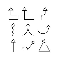 set of arrows with different types of shapes, swirl line, straight line, curved line