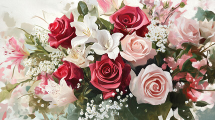Romantic Valentine’s Day Flower Bouquet with Roses, Orchids, Magnolias, and Alstroemerias