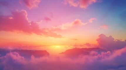 Obraz premium Heavenly Sunset Above the Clouds and Mountains