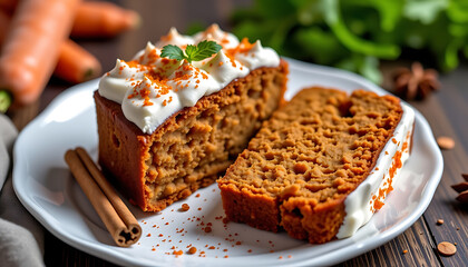 Spiced Sweet Potato and Carrot Cake - A moist carrot cake with sweet potato cinnamon and cloves. background copyspace