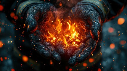 Urban firefighter's courage double exposure art of intense fire scene resilience