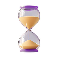 an hourglass with purple accents and sand flowing from top to bottom.