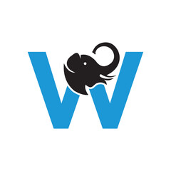 Elephant Logo combine with letter W vector template