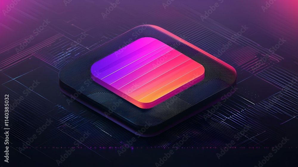 Poster abstract futuristic processor graphic design with vibrant colors and 3d effects