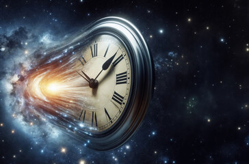 clock in space with dynamic speed effect, space-time and time  travel concept