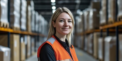 Fototapeta premium Portrait of a female logistics specialist standing in a warehouse