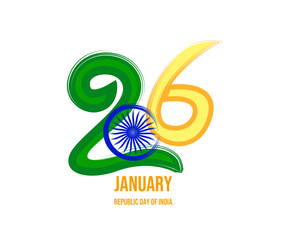 January 26 is celebrated as Republic Day in India. Happy Republic day of India festival with wave.