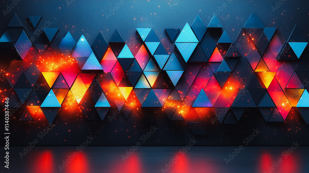 Poster a colorful abstract wall with triangles and squares